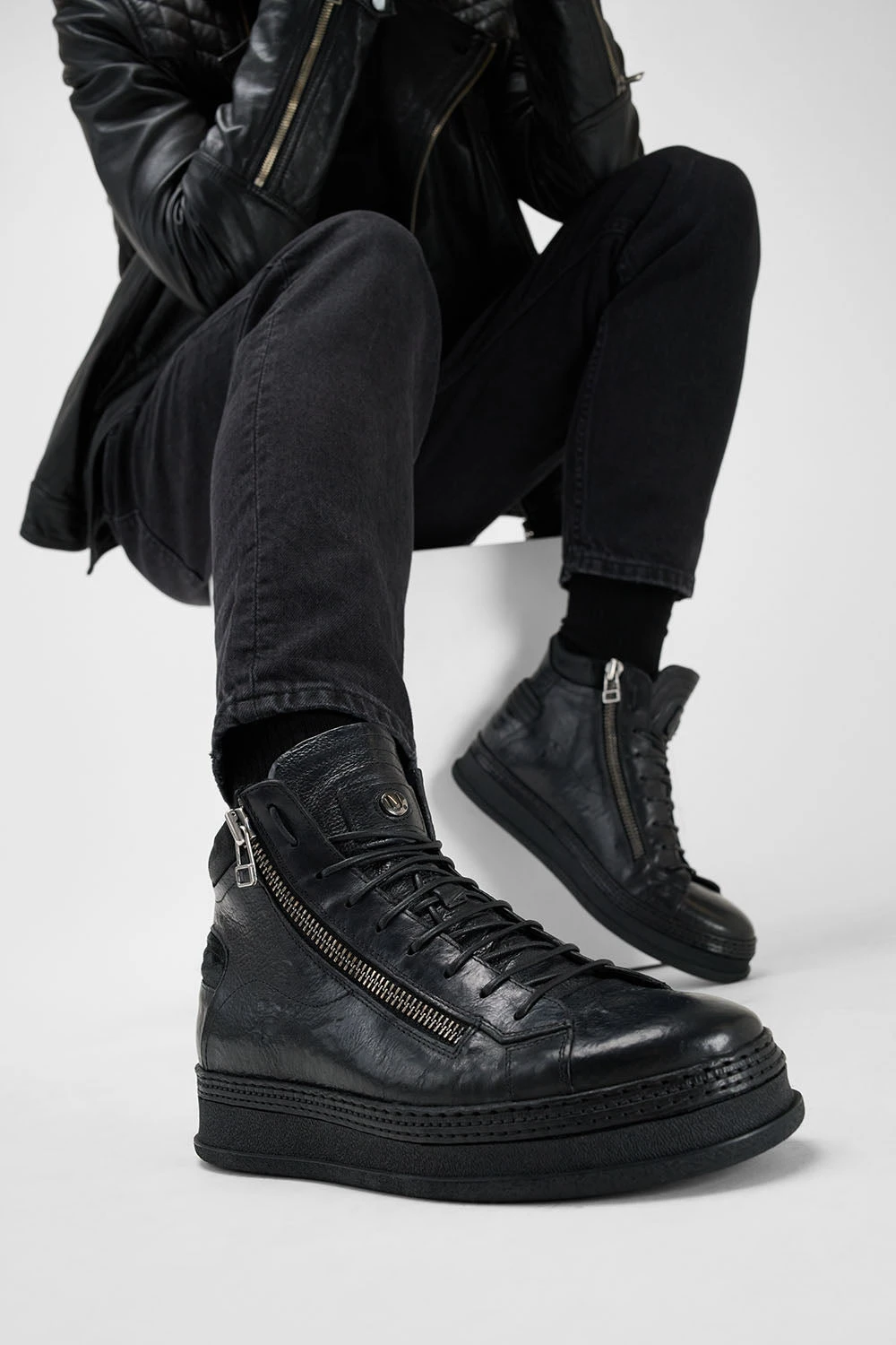 COLE Rugged-black Welted Double-zip High Sneakers. 15 COLE Rugged-black Welted Double-zip High Sneakers. - Image 15