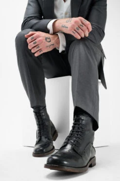 EYTON Imperial-black Military Boots. -Untamedstreet Shop Men wearing EYTON imperial black military leather boots 24363