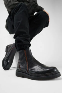 HOVE Jet-black Welted Chelsea Boots. -Untamedstreet Shop Men wearing HOVE jet black welted chelsea leather boots 244975