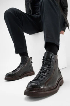 HOVE Jet-black Welted Lace Up Boots. -Untamedstreet Shop Men wearing HOVE jet black welted lace up boots 245119