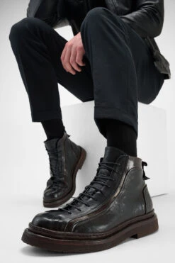HOVE Jet-black Welted Lace Up Boots. -Untamedstreet Shop Men wearing HOVE jet black welted lace up boots 245126