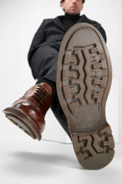 LENNOX Cognac Brogue Oxford Shoes. 16 LENNOX Cognac Brogue Oxford Shoes. -Untamedstreet Shop Men wearing LENNOX cognac brogue oxford leather shoes 243495