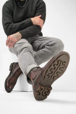 LENNOX Dark-cocoa Brogue Ankle Boots. -Untamedstreet Shop Men wearing LENNOX dark cocoa brogue ankle leather boots 24524
