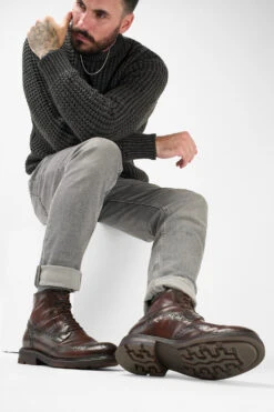 LENNOX Dark-cocoa Brogue Ankle Boots. -Untamedstreet Shop Men wearing LENNOX dark cocoa brogue ankle leather boots 24539