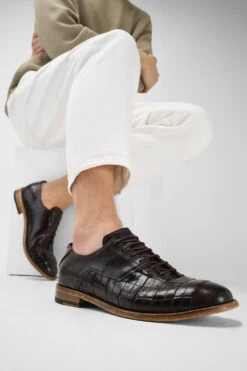 PARKER Dark-cocoa Woven Leather Oxford Shoes. -Untamedstreet Shop Men wearing PARKER dark cocoa woven leather oxford shoes 244700