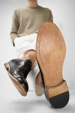 PARKER Dark-cocoa Woven Leather Oxford Shoes. -Untamedstreet Shop Men wearing PARKER dark cocoa woven leather oxford shoes 244707