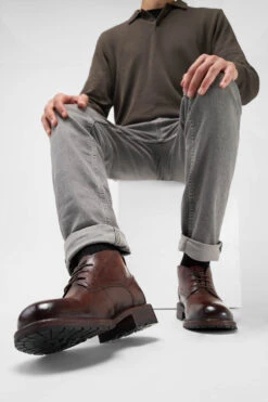 ROWLEY Raw-chestnut Folded Chukka Boots. -Untamedstreet Shop Men wearing ROWLEY chestnut brown leather folded chukka boots 242232