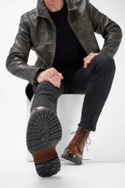 ROWLEY Cognac Folded Lace Up Boots. -Untamedstreet Shop Men wearing ROWLEY cognac brown folded lace up leather boots 24163