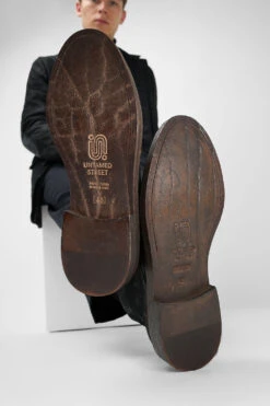 YALE Distressed-black Welted Derby Lace Up Boots. -Untamedstreet Shop Men wearing YALE distressed black welted derby lace up leather boots 244285