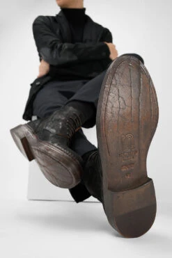 YALE Distressed-black Welted Derby Lace Up Boots. -Untamedstreet Shop Men wearing YALE distressed black welted derby lace up leather boots 244287