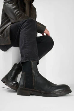 YALE Matte-black Welted Chelsea Boots. 17 YALE Matte-black Welted Chelsea Boots. -Untamedstreet Shop Men wearing YALE matte black welted chelsea leather boots 243662