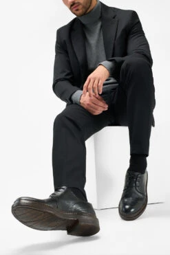 YALE Tuxedo-black Welted Derby Shoes. 18 YALE Tuxedo-black Welted Derby Shoes. -Untamedstreet Shop Men wearing YALE tuxedo black welted derby leather shoes 241422