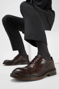 YORK Dark-cocoa Welted Apron Derby Shoes. -Untamedstreet Shop Men wearing YORK dark cocoa welted apron derby leather shoes 243533