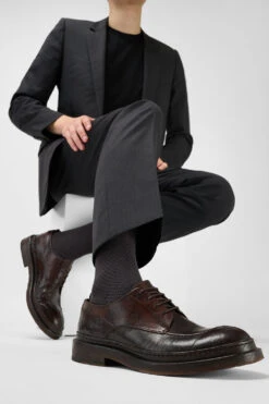 YORK Dark-cocoa Welted Apron Derby Shoes. -Untamedstreet Shop Men wearing YORK dark cocoa welted apron derby leather shoes 243545