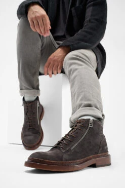 YORK Lava-grey Suede Welted Chukka Boots. -Untamedstreet Shop Men wearing YORK lava grey suede welted chukka boots 241015