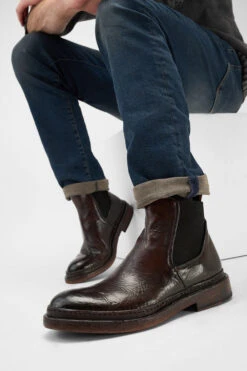 YORK Rich-cocoa Welted Chelsea Boots. -Untamedstreet Shop Men wearing YORK rich cocoa welted chelsea leather boots 244593