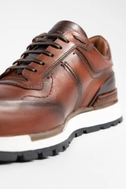 OWEN Cocoa-brown Triple Stitched Patina Runners. -Untamedstreet Shop OWEN men runners 3stitched cocoa brown luxury calf leather madeinitalyMACROSSNK 0125 2