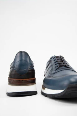 OWEN Meteorite-blue Triple Stitched Patina Runners. -Untamedstreet Shop OWEN men runners blue 3stitched luxury calf leather madeinitalyCapture0242