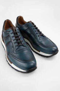 OWEN Meteorite-blue Triple Stitched Patina Runners. -Untamedstreet Shop OWEN men runners blue 3stitched luxury calf leather madeinitalyFRONT 0055 4