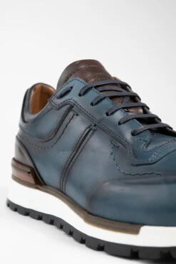 OWEN Meteorite-blue Triple Stitched Patina Runners. -Untamedstreet Shop OWEN men runners blue 3stitched luxury calf leather madeinitalyMACROSSNK 0087 2