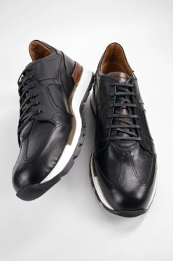 OWEN Tuxedo-black Triple Stitched Wingtip Patina Runners. -Untamedstreet Shop OWEN tuxedo black triple stitched wingtip patina runners leather made in italy untamed MID TILTED 0157 3