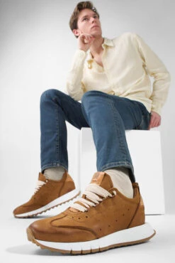 PEARCE Rust-brown Nubuck Wingtip Runners. -Untamedstreet Shop PEARCE rust brown nubuck wingtip runners LF SS25 03646