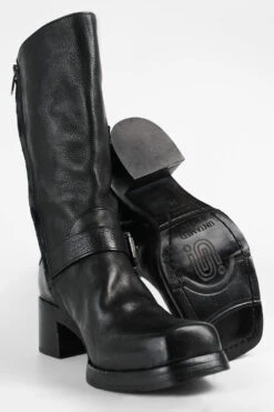 QUINN Urban-black Embellished High Boots. -Untamedstreet Shop QUINN urban black embellished buckles high leather boots W2405509