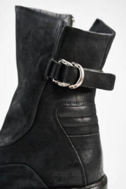 RADNOR Matte-black Buckle Bikers. -Untamedstreet Shop RADNOR matte black buckle bikers leather made in italy untamed street MACROS01745