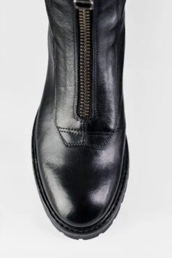 RADNOR Urban-black Front-zip Bikers. -Untamedstreet Shop RADNOR women boots biker front zip black luxury calf leather distressed made in italy8706