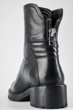 RADNOR Urban-black Front-zip Bikers. -Untamedstreet Shop RADNOR women boots biker front zip black luxury calf leather distressed made in italy8709