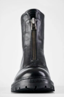 RADNOR Urban-black Front-zip Bikers. -Untamedstreet Shop RADNOR women boots biker front zip black luxury calf leather distressed made in italy8710