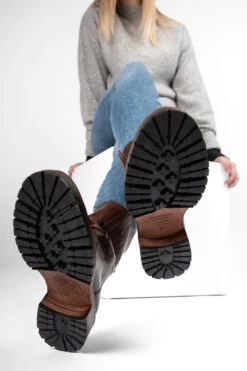 RADNOR Terra-brown Laceless Bikers. -Untamedstreet Shop RADNOR women boots biker laceless brown luxury calf leather distressed made in italy10243