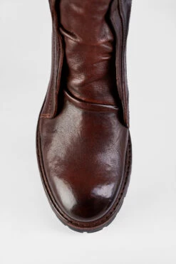 RADNOR Terra-brown Laceless Bikers. -Untamedstreet Shop RADNOR women boots biker laceless brown luxury calf leather distressed made in italy8687