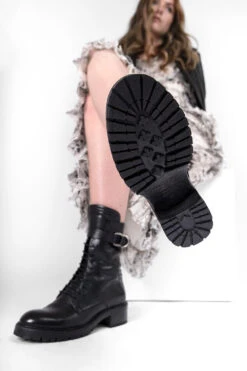 RADNOR Urban-black Lace Up High Bikers. -Untamedstreet Shop RADNOR women boots high biker black luxury calf leather distressed made in italy10549