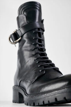 RADNOR Urban-black Lace Up High Bikers. -Untamedstreet Shop RADNOR women boots high biker black luxury calf leather distressed made in italy8711