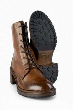 REGENT Caramel-brown Lace Up Boots. -Untamedstreet Shop REGENT women boots military low heel lace up brown luxury buffalo leather distressed made in italy8437