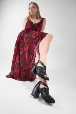 SHELLEY Jet-black Woven Mid-heel Sandals. -Untamedstreet Shop SHELLEY black woven mid heel sandal LF SS25 03631