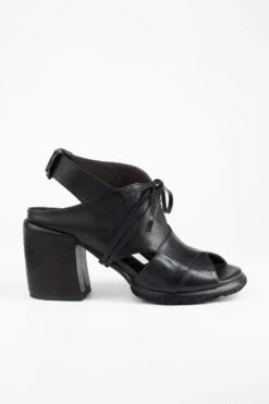 SHELLEY Jet-black Slingback Mid-heel Sandals.