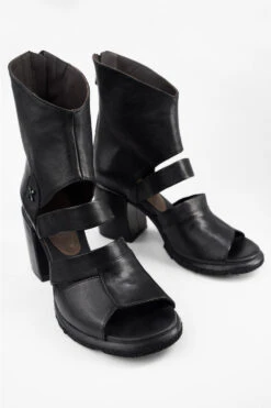 SHELLEY Jet-black Mid-heel Tall Sandals. -Untamedstreet Shop SHELLEYblackmid heeltallsandalFRONT 08145