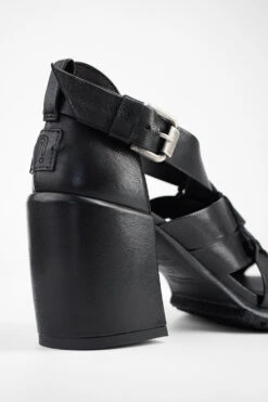 SHELLEY Jet-black Woven Mid-heel Sandals. -Untamedstreet Shop SHELLEYblackwovenmid heelsandalMACRO W 00019