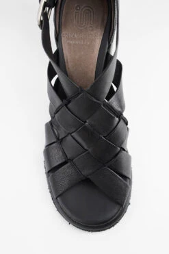SHELLEY Jet-black Woven Mid-heel Sandals. -Untamedstreet Shop SHELLEYblackwovenmid heelsandalMACRO W 00028