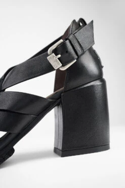 SHELLEY Jet-black Woven Mid-heel Sandals. -Untamedstreet Shop SHELLEYblackwovenmid heelsandalMACRO W 00030