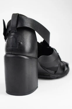 SHELLEY Jet-black Woven Mid-heel Sandals. -Untamedstreet Shop SHELLEYblackwovenmid heelsandalMACRO W 00032