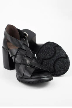SHELLEY Jet-black Woven Mid-heel Sandals. -Untamedstreet Shop SHELLEYblackwovenmid heelsandalMID 08273