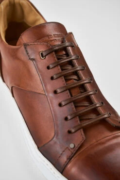 SKYE Cognac Studded Patina Sneakers. -Untamedstreet Shop SKYE cognac studded patina leather sneakers MACROS SNEAKERS02133