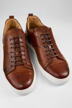 SKYE Cognac Studded Patina Sneakers. -Untamedstreet Shop SKYE cognac studded patina leather sneakers SNEAKERS01057