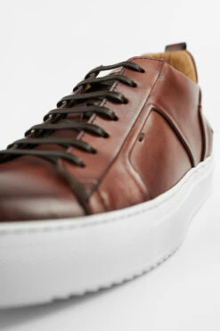 SKYE Cognac Folded Patina Sneakers. -Untamedstreet Shop SKYE men sneakers cognac brown luxury calf leather patina made in italyMACROSSNEAKERS02197