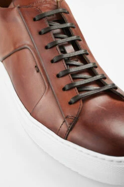 SKYE Cognac Folded Patina Sneakers. -Untamedstreet Shop SKYE men sneakers cognac brown luxury calf leather patina made in italyMACROSSNEAKERS02200