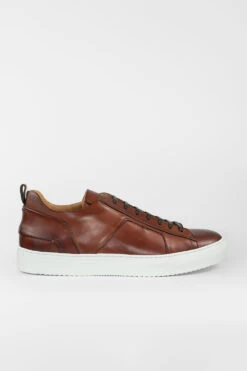 SKYE Cognac Folded Patina Sneakers.