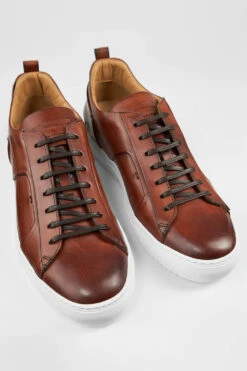 SKYE Cognac Folded Patina Sneakers. -Untamedstreet Shop SKYE men sneakers cognac brown luxury calf leather patina made in italySNEAKERS01055